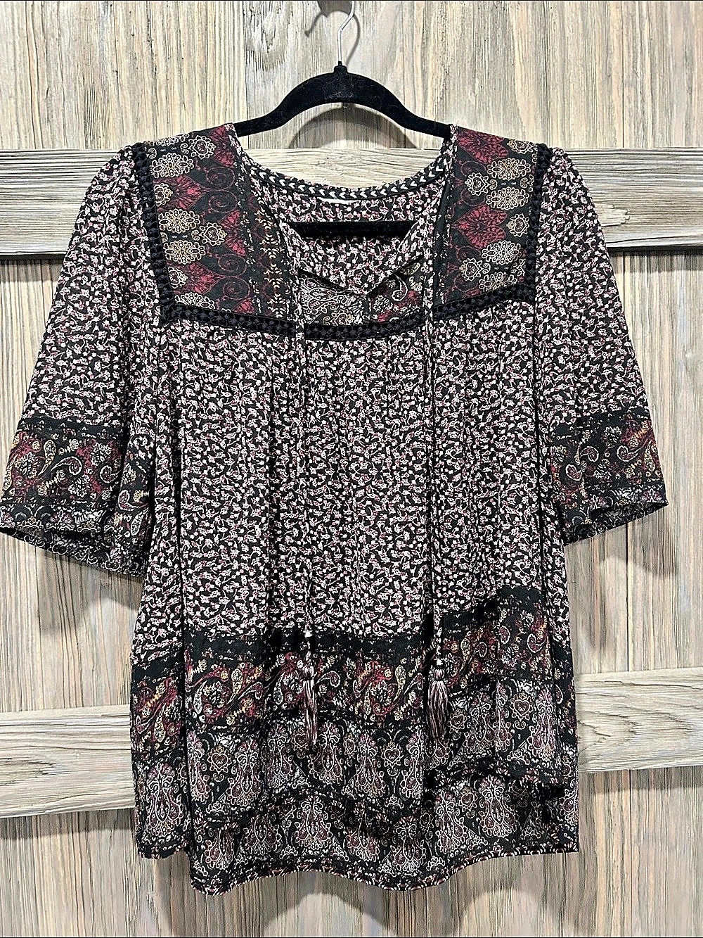 Floral Print Blouse in Black & Pink Like New